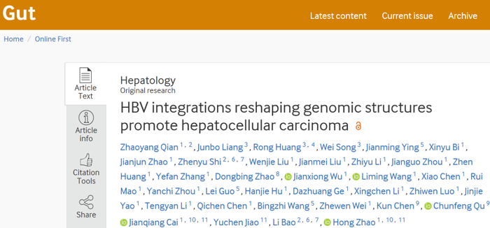 gut | 中国医学科学院赵宏/焦宇辰/蔡建强等合作发现hbv整合重塑基因