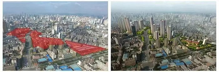 西坝新村城改前后对比图 图片来源：康旅集团官微