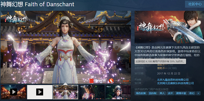 《神舞幻想》在Steam上4188篇用户评测中获得59%的褒贬不一的评价