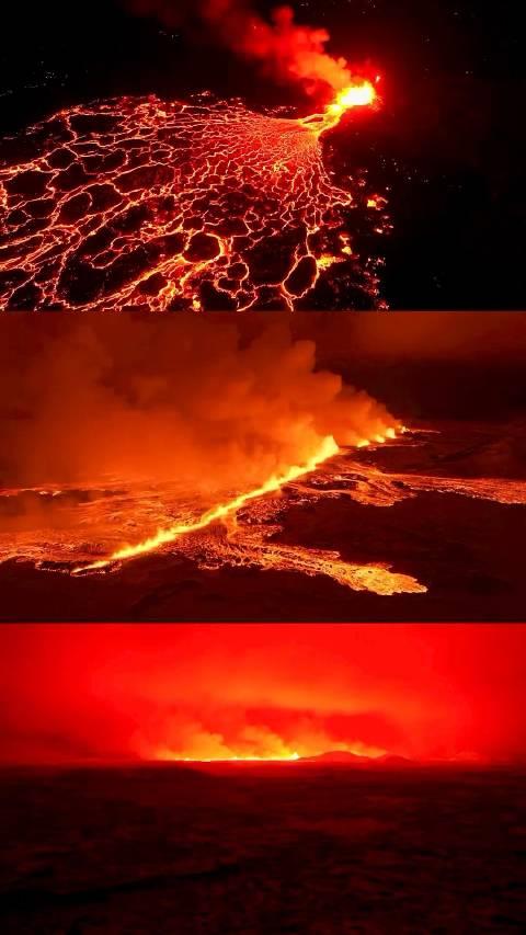 冰岛火山爆发的壮丽景观!