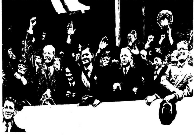 图23 1936年5月，法国人民阵线领导人欢呼在众议院选举中取得胜利