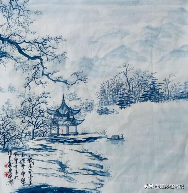 寂静无声的深邃之雪徐墨然先生的青花水墨雪景画