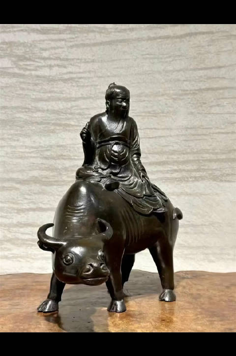 明代老子出关铜像尺寸高325x长28cm重量4780克浙江工一体铸造线条浑圆