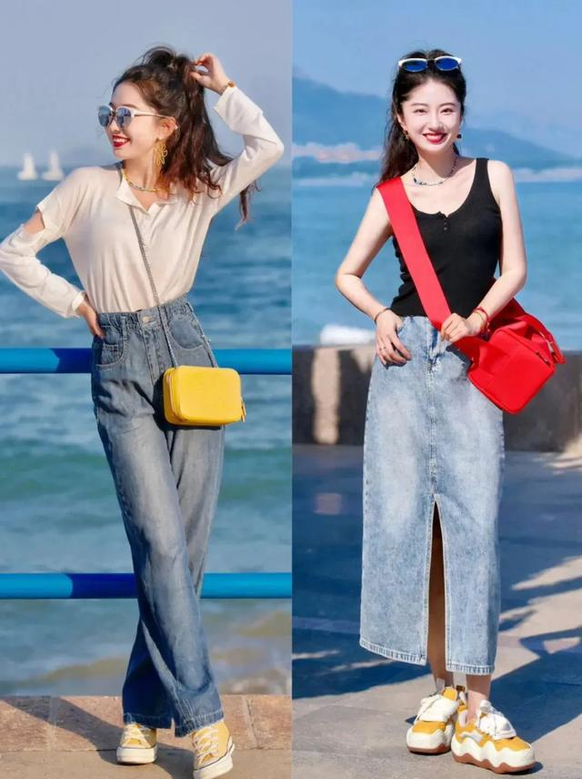 尤其是这位博主搭配上红色的包包之后,瞬间点亮整体造型,阳光自信如果