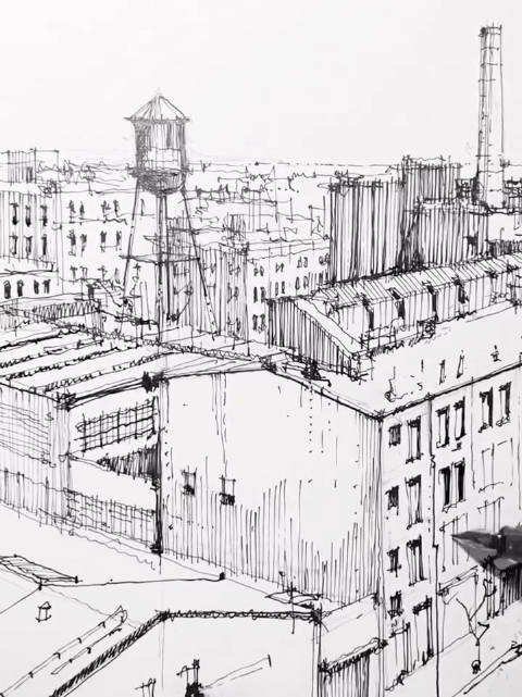 看钢笔线条画城市