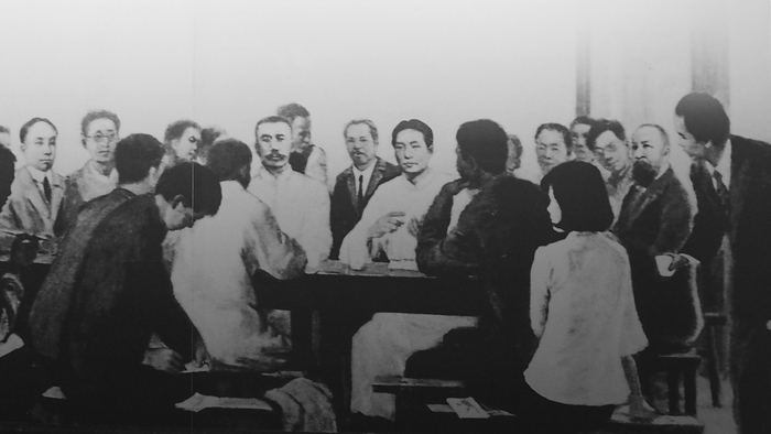 中共三大代表开会情景油画