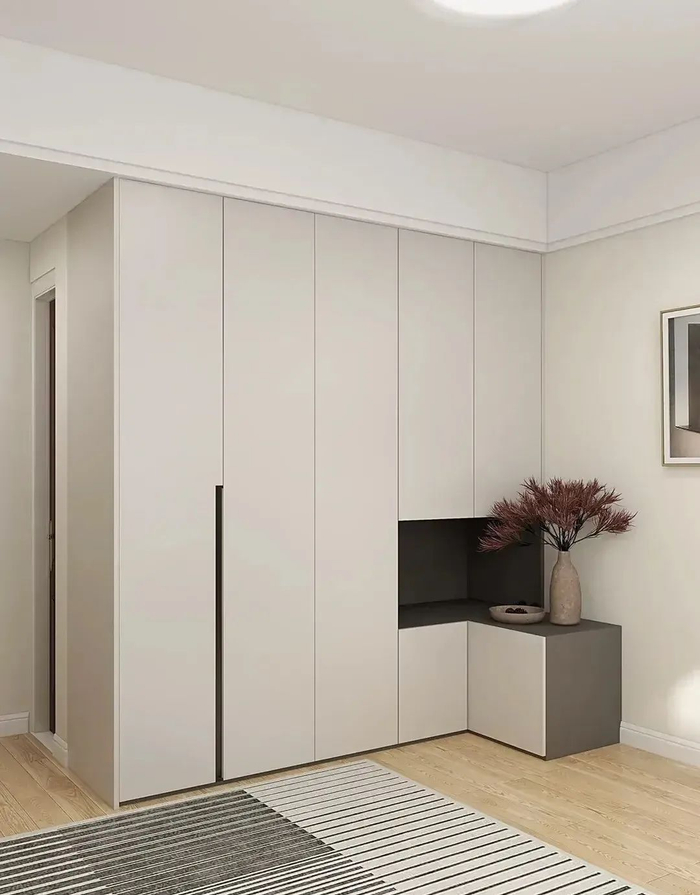 衣柜加床头柜一体化设计,再也不用担心床头柜的尺寸不合适了