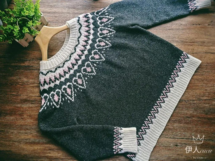 新年织新衣 | 高级感爱心粉费尔岛提花毛衣,(附图解)