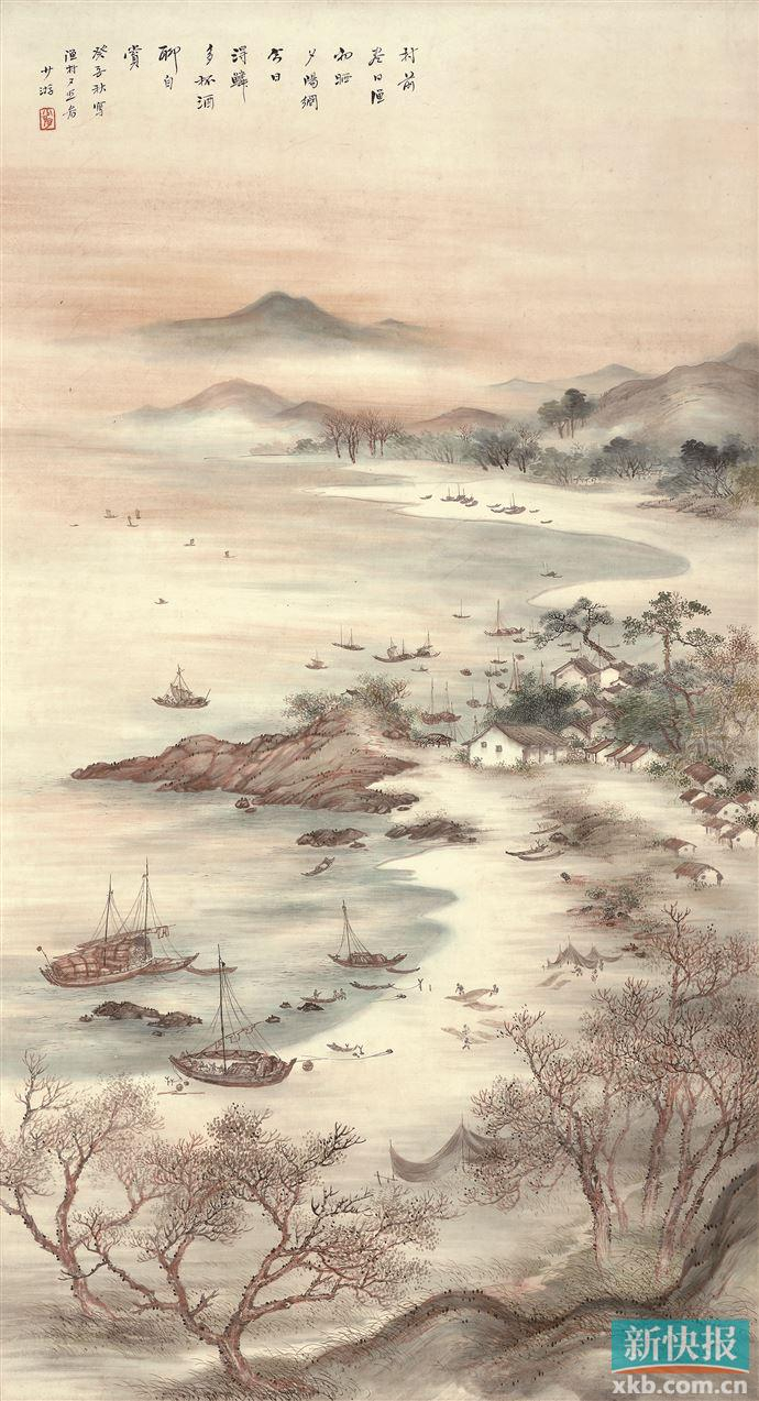 鲍少游《潇湘八景——渔村夕照》日前,鲍少游艺术馆在广东省立中山