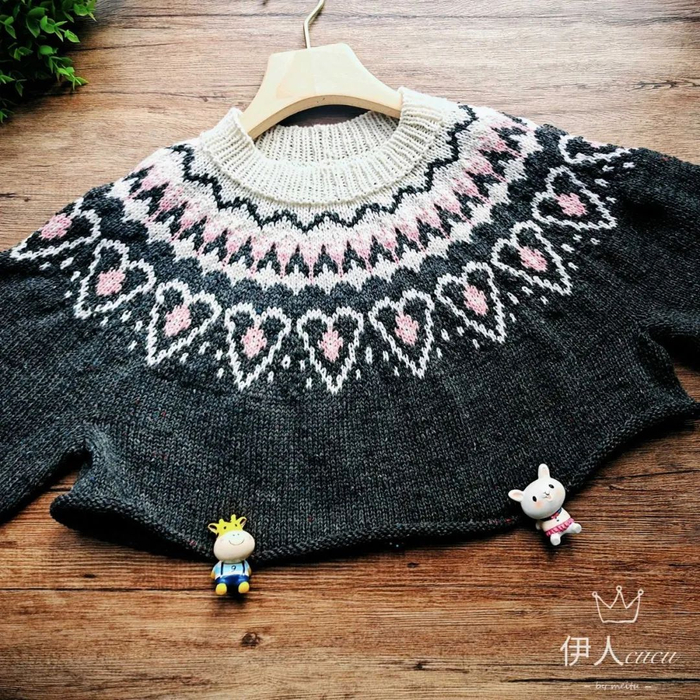 新年织新衣 | 高级感爱心粉费尔岛提花毛衣,(附图解)