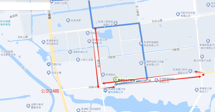 公交24路恢复至天子港路,珩琅山路运行,恢复停靠"天子港路吴梅山路