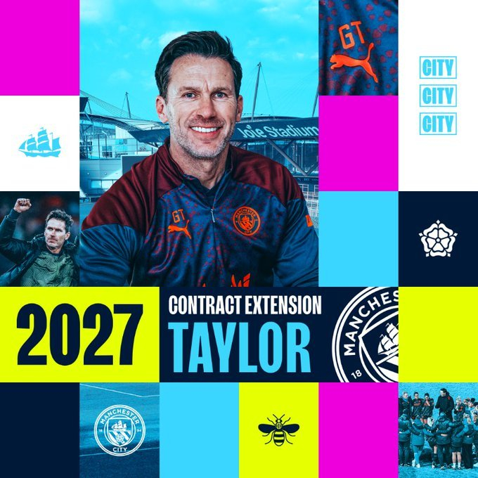 官方曼城女足和球队主帅加雷斯泰勒续约至2027年