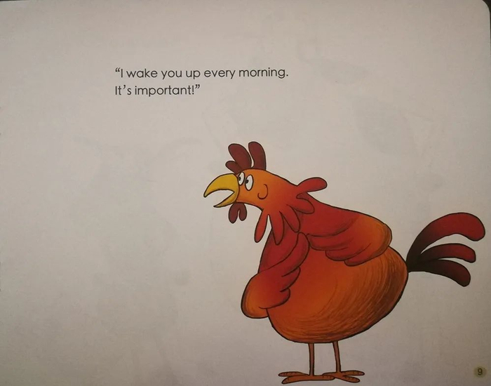 "look at that lazy rooster!"公鸡雷克斯四处走动.