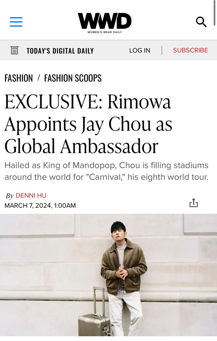 突发周杰伦拿下日默瓦rimowa代言人第一位签约华人