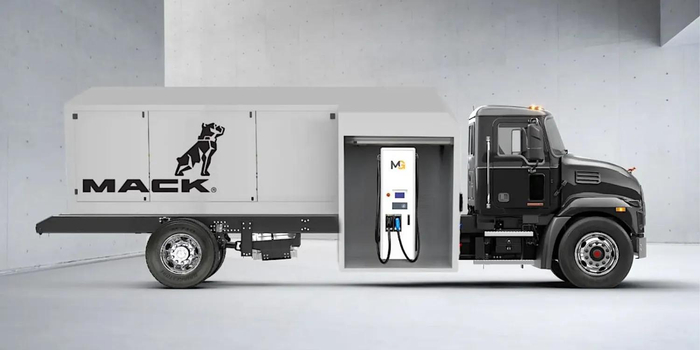 这个新的 mack md electric 是一个移动电动汽车充电站|电动|卡车