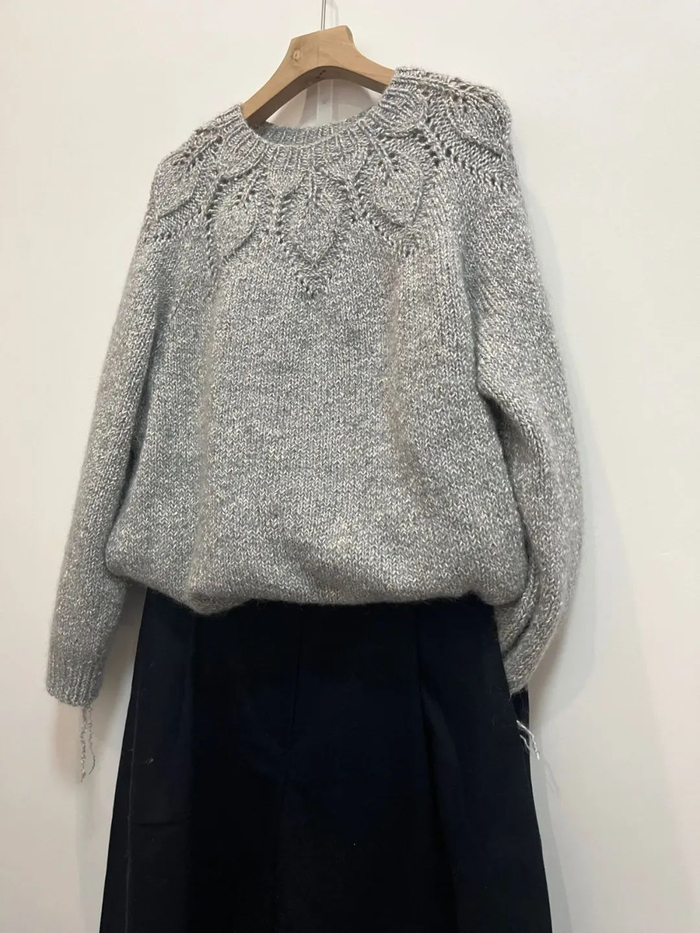 白茶,粗针织女士圆领叶子花棒针毛衣(附图解)|毛衣_新浪新闻