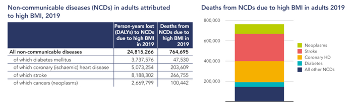 图2  成人归因于高BMI死亡人数统计