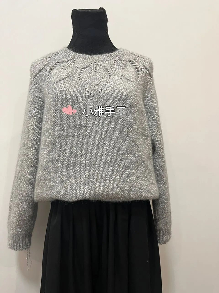 白茶,粗针织女士圆领叶子花棒针毛衣(附图解)|毛衣_新浪新闻