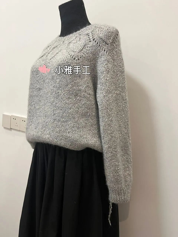 白茶,粗针织女士圆领叶子花棒针毛衣(附图解)|毛衣_新浪新闻