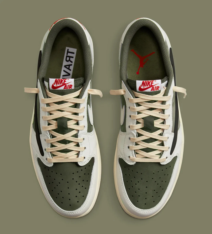 配色方案:medium olive/black-sail-muslintravis scott x air jordan