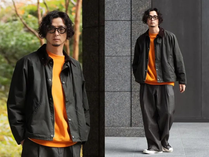 Barbour夹克的超强延展性很考验穿搭人的功力。图源 ins：@barbourjapan