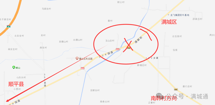 以下为参考图,也就是说满城从茅山往南去顺平或韩村往西去顺平都行不