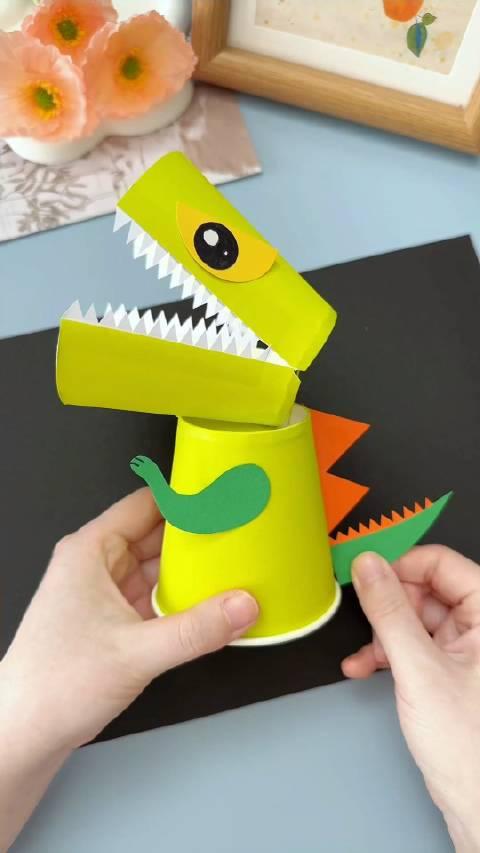 纸杯手工恐龙制作过程图片