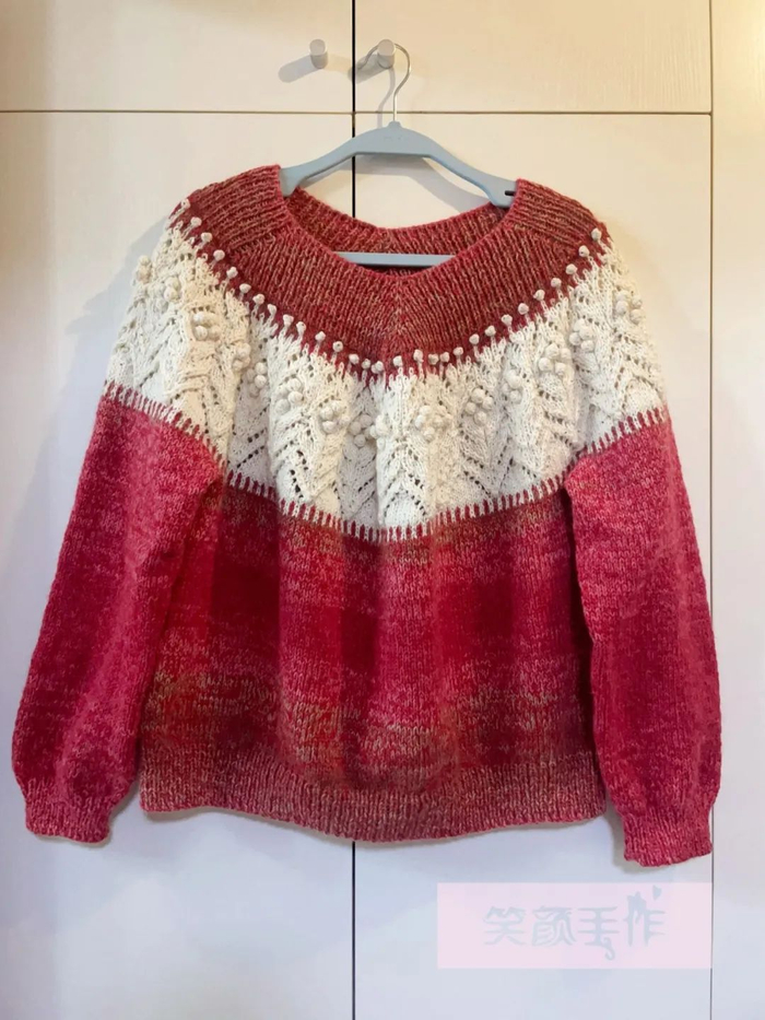 v领豆豆双色毛衣宽松时尚附教程