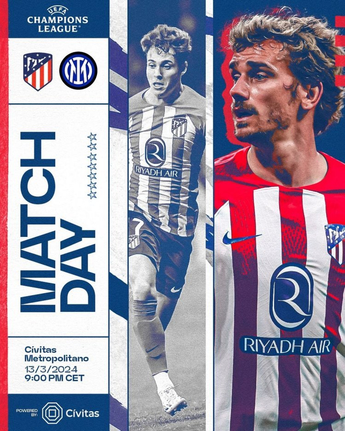 马竞,国米晒赛前海报:格子pk劳塔罗,恰20,里克尔梅等人出镜