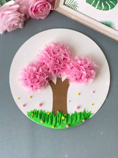 用口罩和粘土带孩子一起做春天的樱花树吧