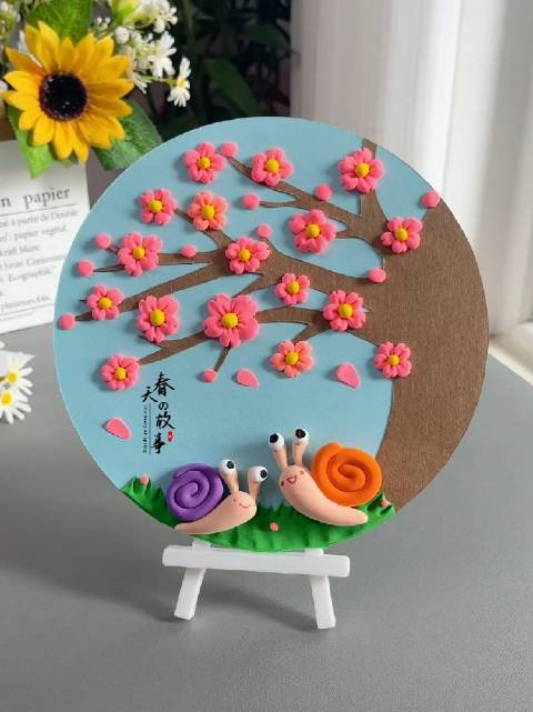 春天来啦用粘土来做一幅春日里的樱花树吧
