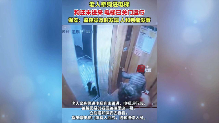 老人牵狗进电梯,狗还未进来,电梯已关门运行!