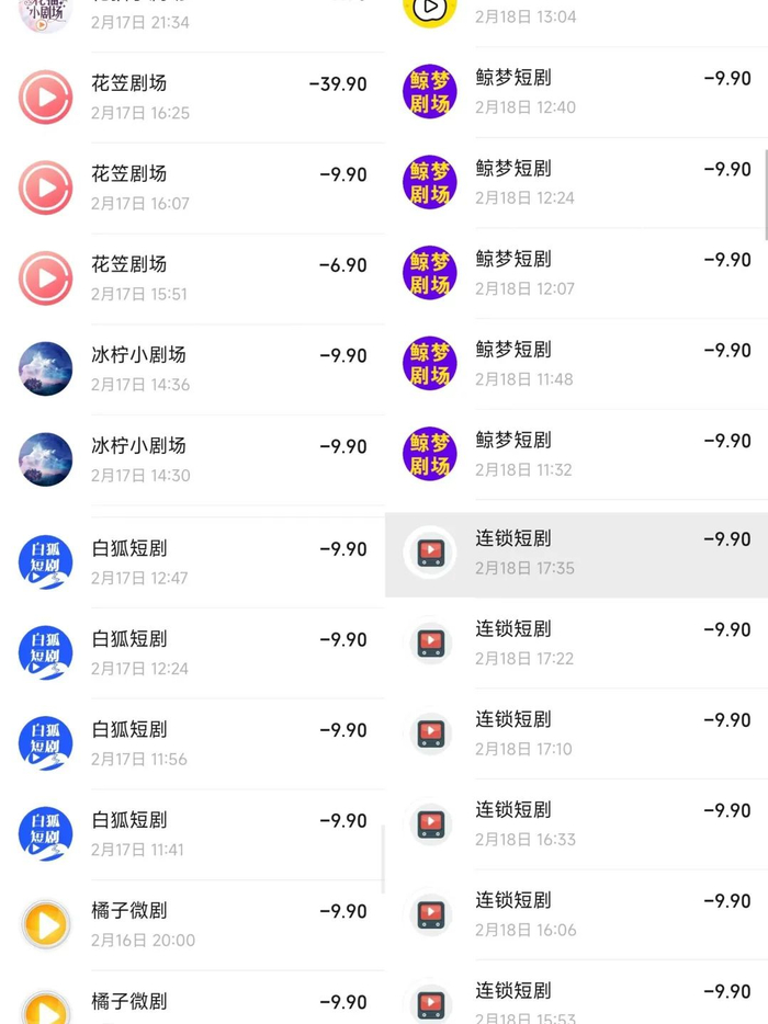 ▲看微短剧的充值记录。受访者供图