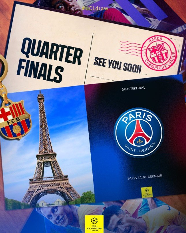 巴萨社媒晒海报预热和巴黎对决:德容和莱万出镜|巴塞罗那|巴黎|弗兰基