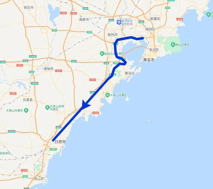 g204国道行驶进入黄岛区(深蓝色路线),或经s19龙青高速,g1813威青高速
