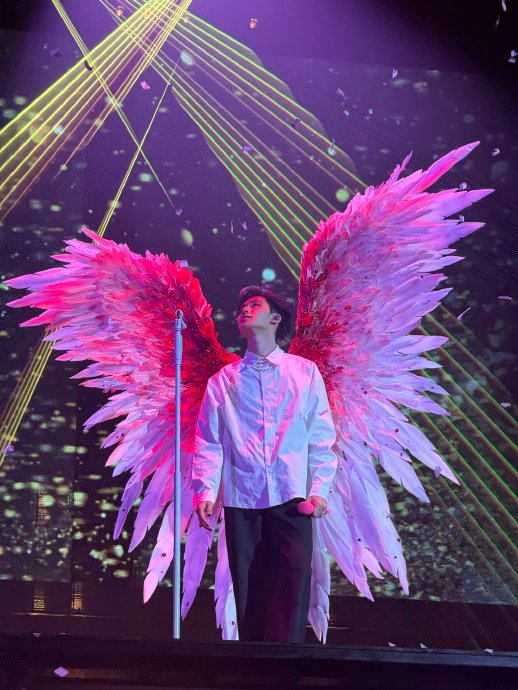 朱正廷的天使翅膀造型,完美诠释了他的气质与风采,不愧是舞台上的王者