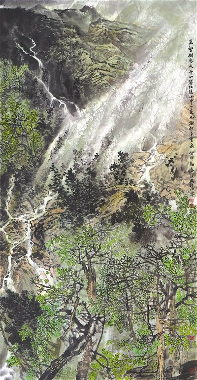 中国画《雄峙天东》,作者陈玉圃.
