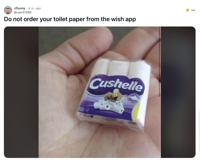 Reddit用户发帖：千万不要在Wish上买厕纸