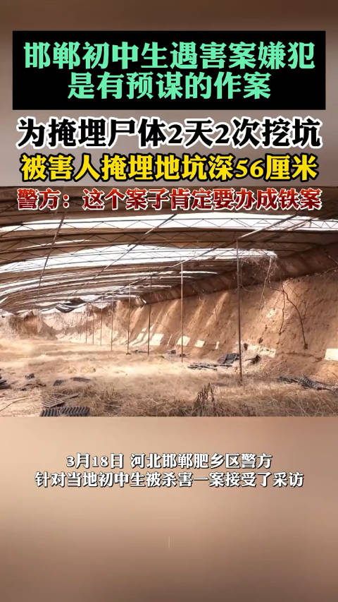 邯郸初中生被害案嫌犯为掩埋尸体2天2次挖坑坑深56厘米