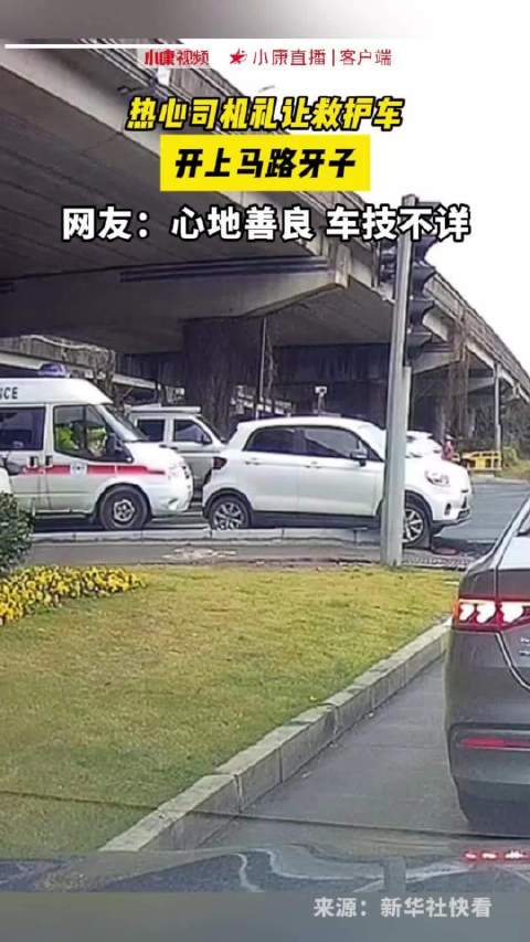 热心司机礼让救护车开上马路牙子网友心地善良车技不详