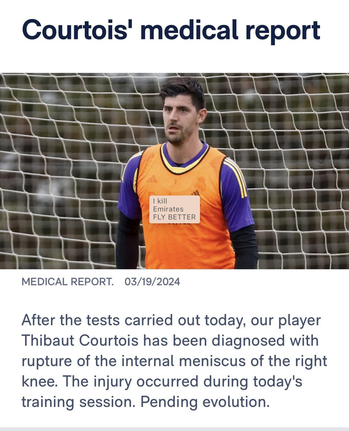 皇马官方:库尔图瓦训练中右膝内半月板撕裂|皇马|库尔图瓦_新浪新闻