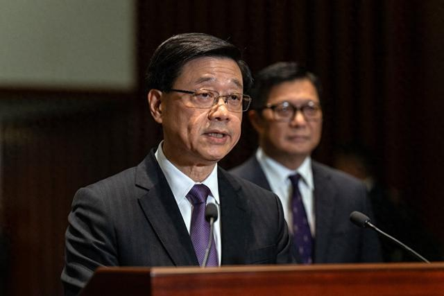 3月19日，香港特区立法会通过《维护国家安全条例草案》后，香港行政长官李家超出席新闻发布会 图片来源：视觉中国 