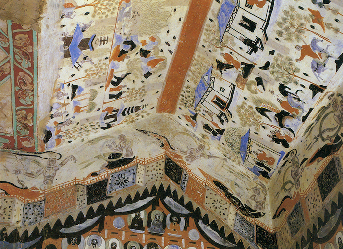 图20 莫高窟第302窟隋人字披窟顶画图21 莫高窟428窟北周裸体飞天平棋