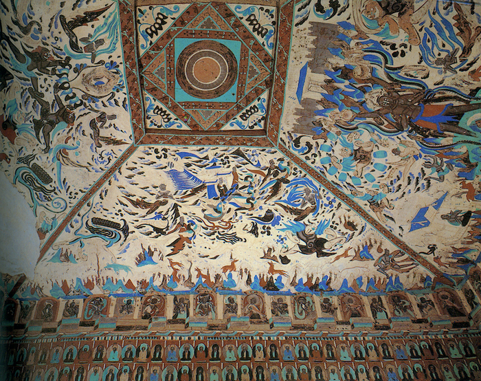 图19 莫高窟第249窟西魏窟顶南披敦煌北朝窟内顶部以"平棊"图案为代表