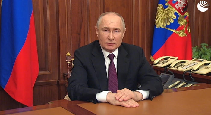 普京发表讲话（视频截图）