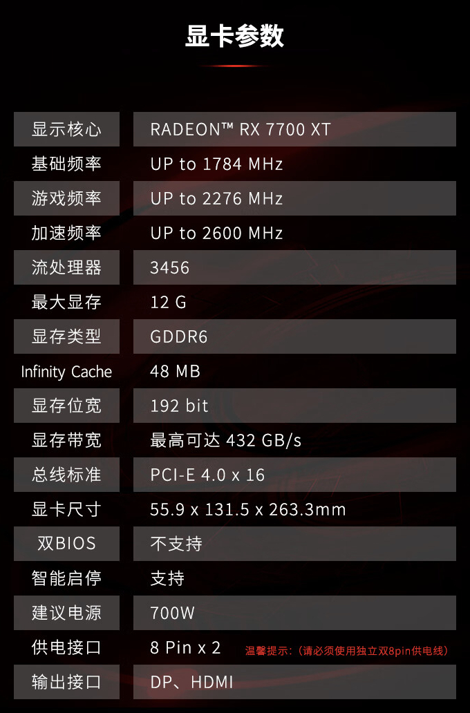 瀚铠推出 rx 7700 xt 12g d6 显卡:双 100mm 风扇,3249 元|显卡|风扇