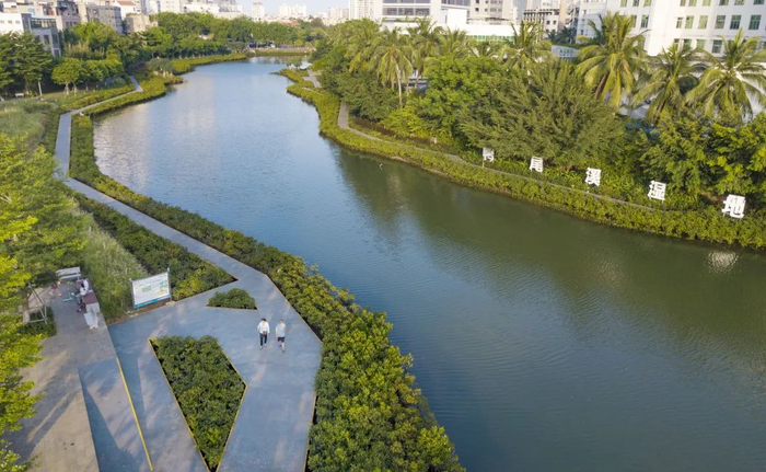 鸭尾溪海口美舍河国家湿地公园俯瞰海口市美舍河凤翔湿地公园景色如画
