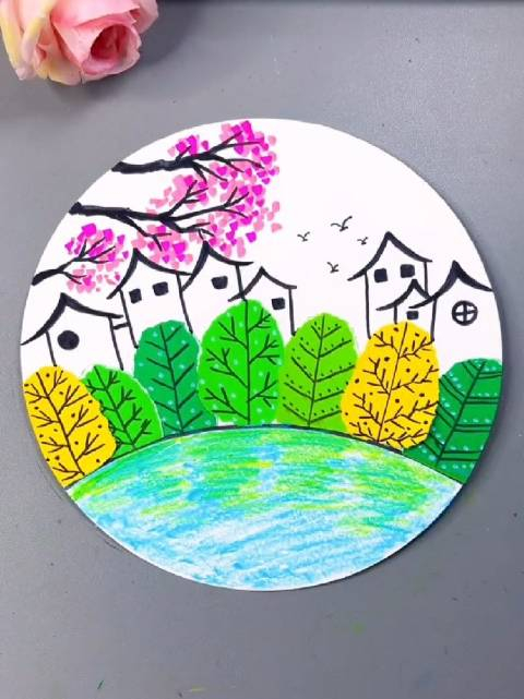 撕撕纸画上不同的线条再用马克笔戳一戳就是一幅漂亮的清明手工绘画啦