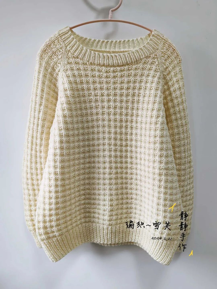 雪芙,简约大牌女士华夫格圆领棒针衫(附图解)|郭雪芙_新浪新闻