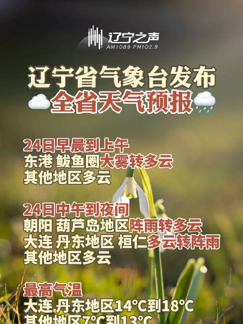 辽宁省气象台3月24日6时发布全省天气预报